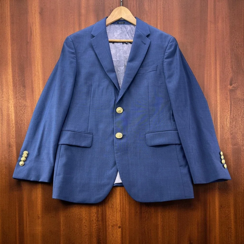 Jos A Bank 1905 Custom Blue Plaid Wool Blazer Lion Crest Buttons 40S Paisley